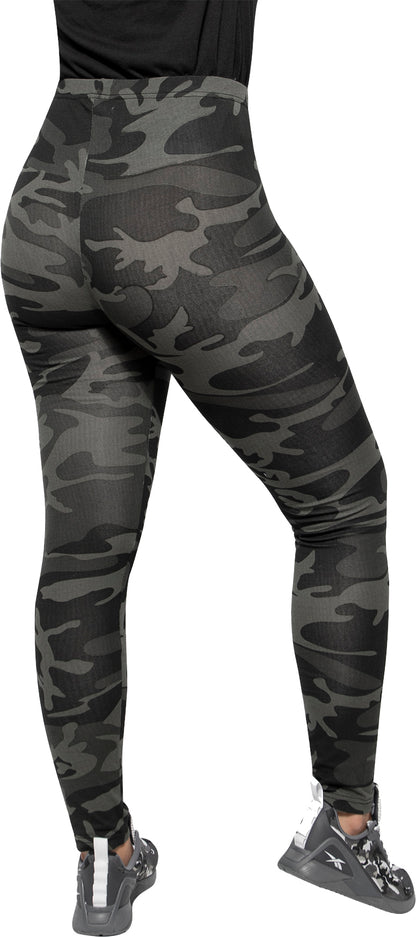 Black Camo - Womens Camo Leggings Stretch Army Spandex Thin Workout Pants