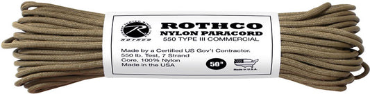 Coyote Brown Nylon Paracord Type III 550 LB
