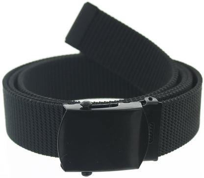 Black - Military Web Belt with Black Buckle - Nylon