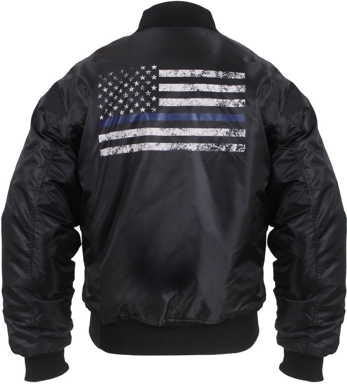 Black - Air Force MA-1 Bomber Flight Jacket with USA Flag TBL Thin Blue Line Flag Support Police