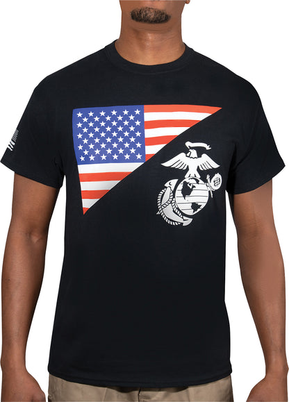 US Marines USMC Globe & Anchor / USA Flag T-Shirt, 100% Cotton