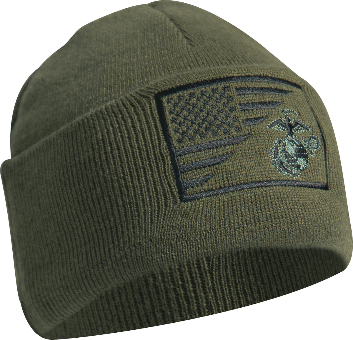 USMC Eagle Globe & Anchor US Flag Beanie Winter Hat Fine Knit Watch Cap