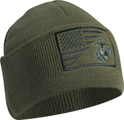USMC Eagle Globe & Anchor US Flag Beanie Winter Hat Fine Knit Watch Cap