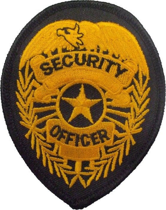 SECURITY OFFICER Badge Patch, Iron/Sew On, Black & Gold (2-3/4" x 3-5/8")