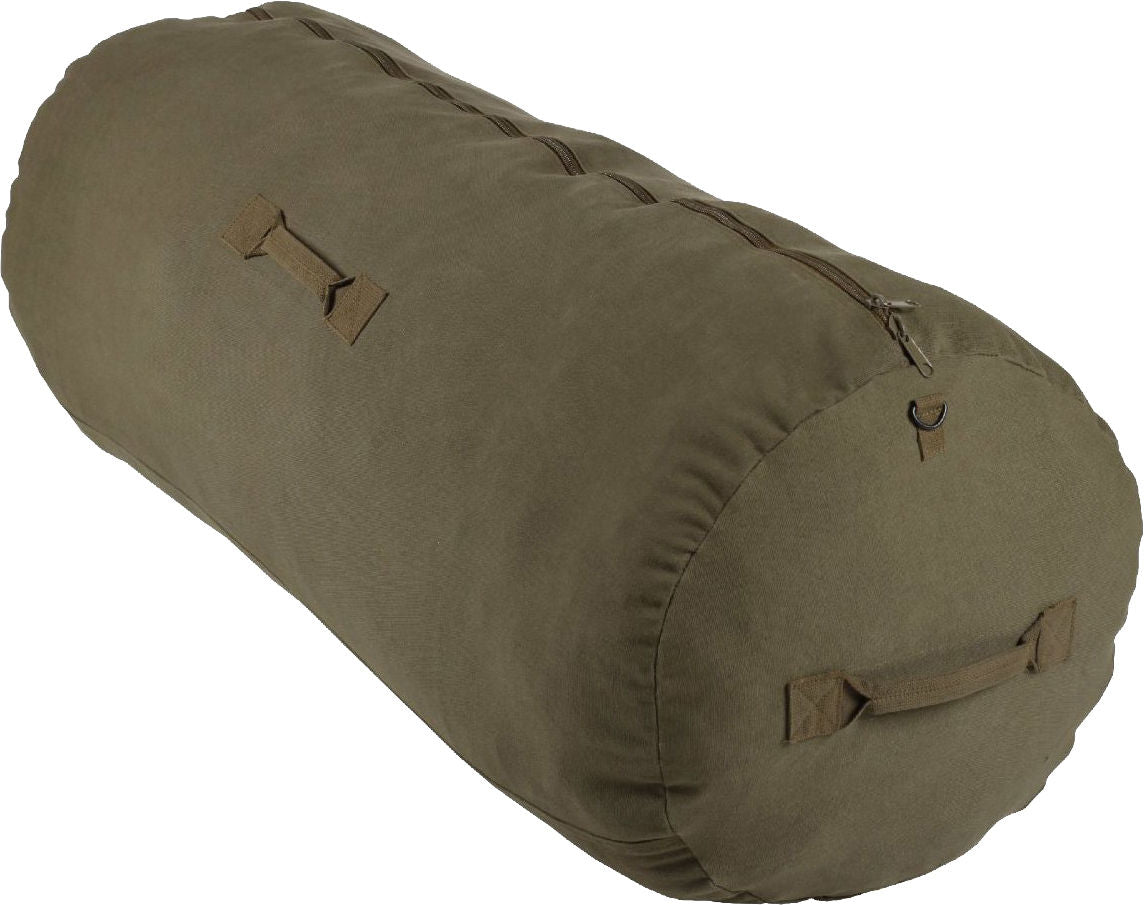 Olive Drab Heavyweight Cotton Canvas Side Zipper Sports Gym Travelers Duffle Bag