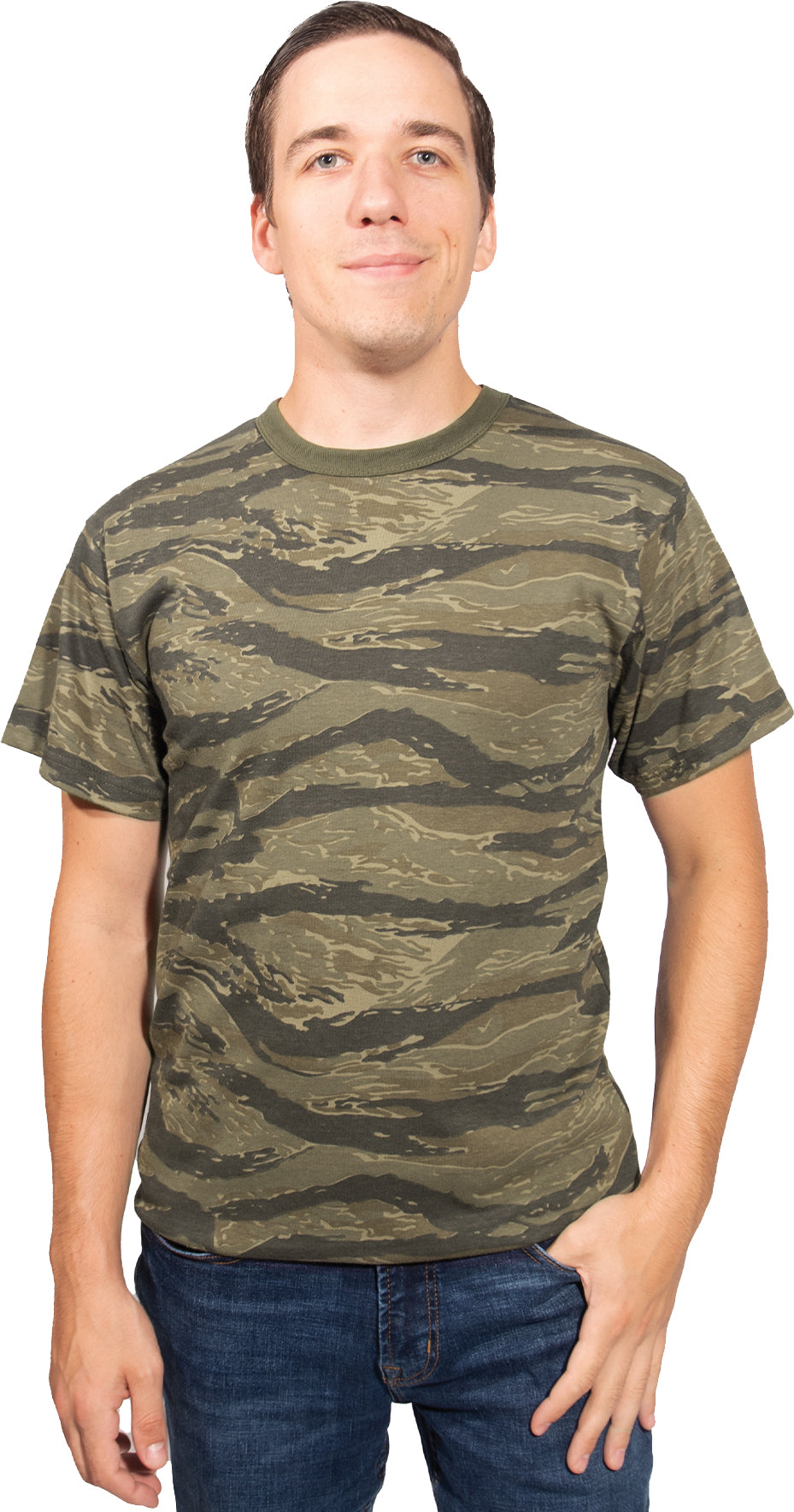Tiger Stripe Camo - Tactical Short Sleeve Vintage T-Shirt, Poly/Cotton