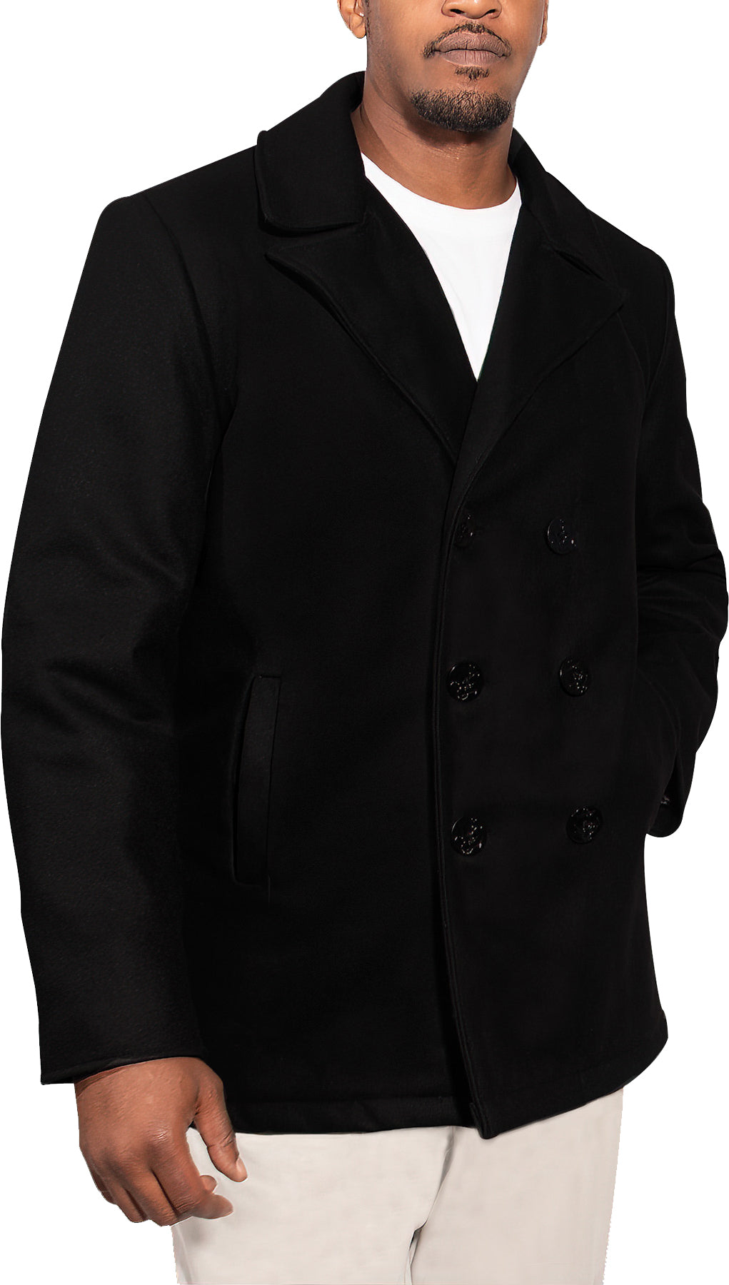 Black Deluxe Pea Coat Military Cold Weather Heavyweight Jacket