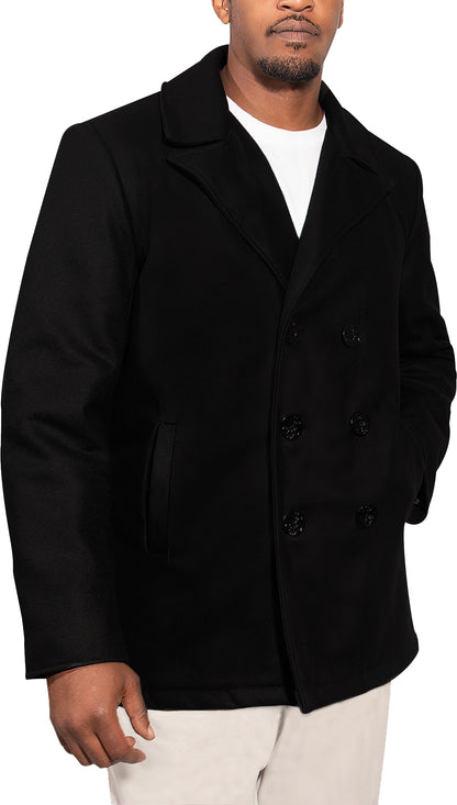 Black Deluxe Pea Coat Military Cold Weather Heavyweight Jacket