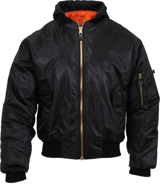 Black - Air Force MA-1 Flight Jacket Bomber US Military Style Reversible Coat with Hood