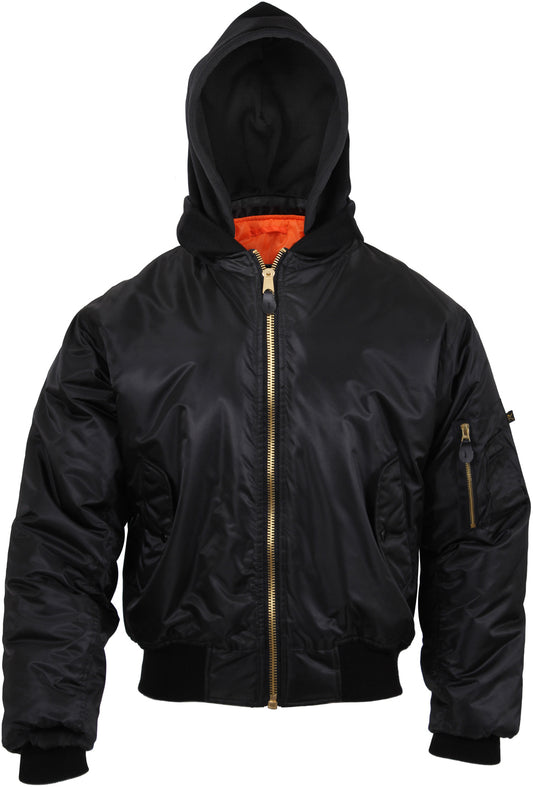 Black - Air Force MA-1 Flight Jacket Bomber US Military Style Reversible Coat with Hood