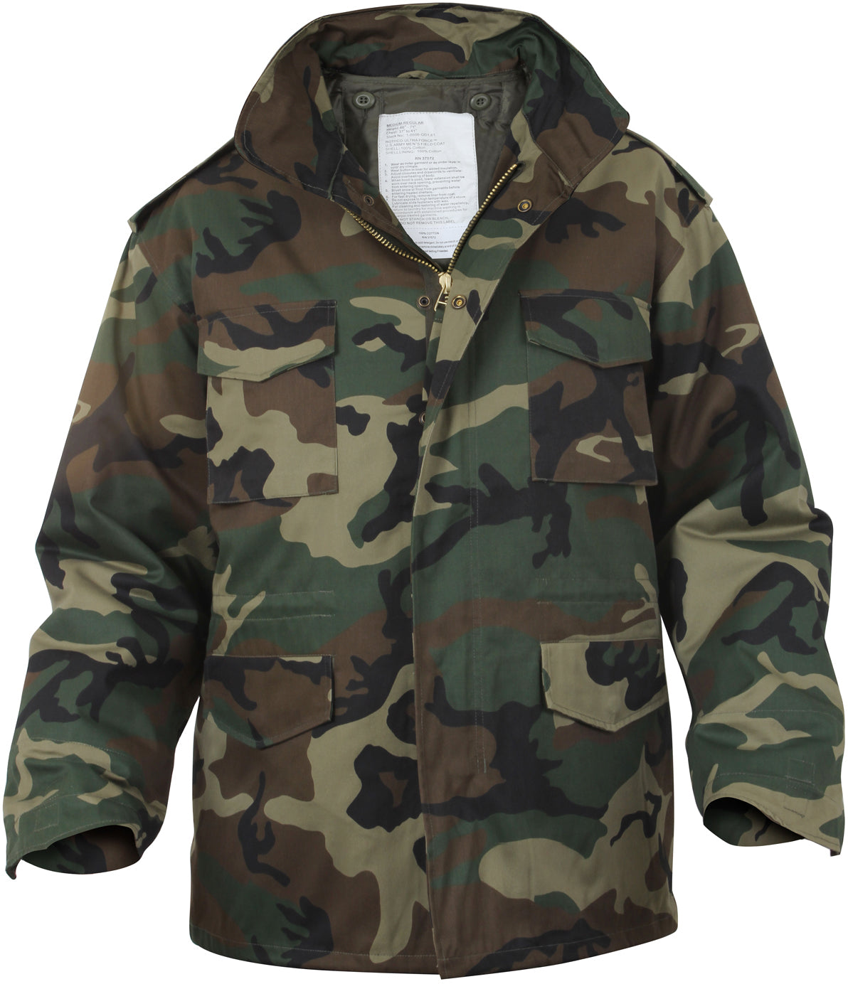 Woodland Camouflage - Tactical M-65 Field Jacket Army Coat M65 - Poly/Cotton Twill - with Removeable Liner