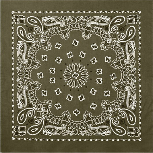 Olive Drab - Jumbo Trainmen Paisley Bandana, 100% Cotton, 27" x 27"
