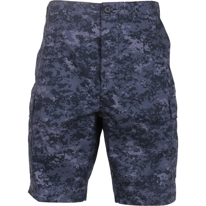 Midnight Blue Digital Camouflage - Tactical Cargo BDU Shorts - Polyester Cotton Twill - Button Fly
