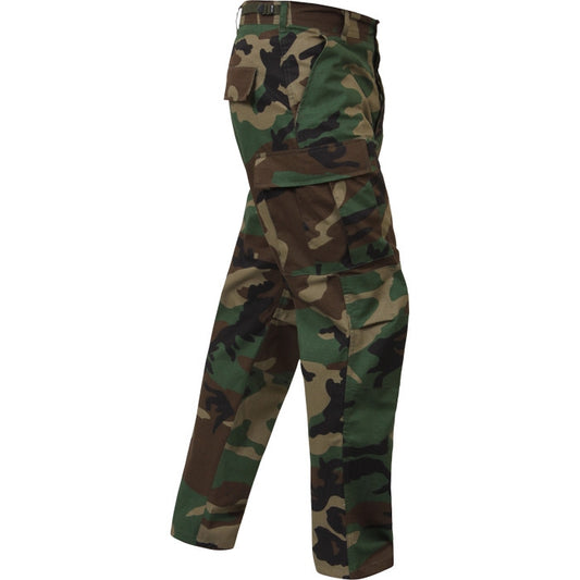 Woodland Camouflage - Tactical BDU Pants Cargo Fatigues - 100% Cotton Rip-Stop - Button Fly