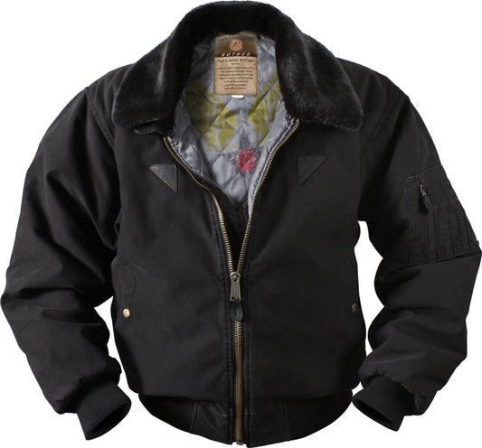 Black - B-15A Army Bomber Jacket, Air Command Print Warm Insulated Coat
