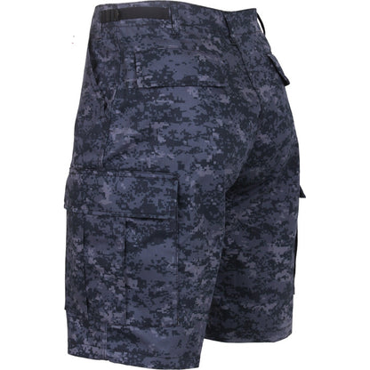 Midnight Blue Digital Camouflage - Tactical Cargo BDU Shorts - Polyester Cotton Twill - Button Fly