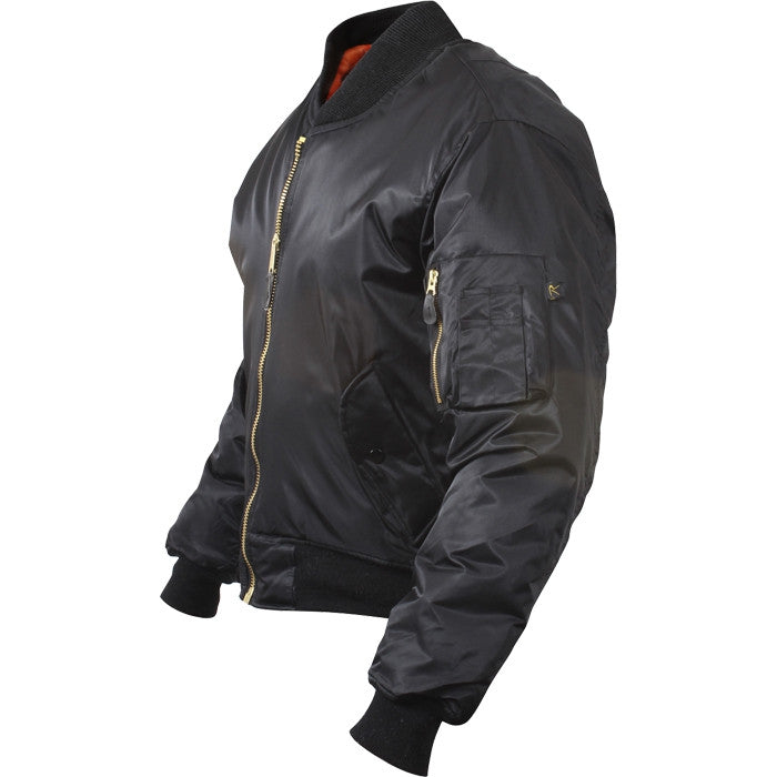 Black - Air Force MA-1 Bomber Flight Jacket with CCW Concealed Carry Gun Pockets
