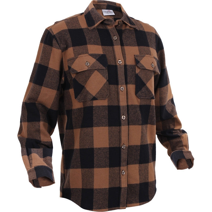 Brown  Black - Buffalo Plaid Extra Heavyweight Brawny Flannel Shirt