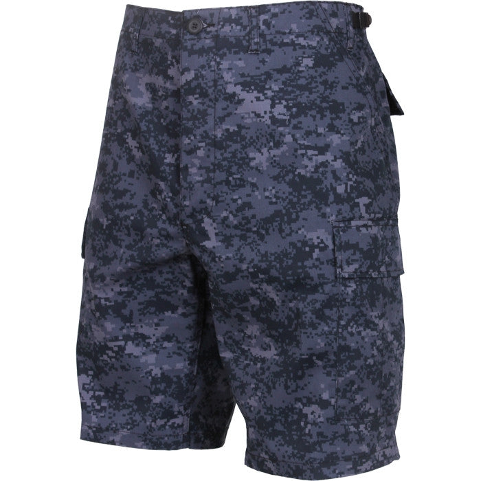 Midnight Blue Digital Camouflage - Tactical Cargo BDU Shorts - Polyester Cotton Twill - Button Fly
