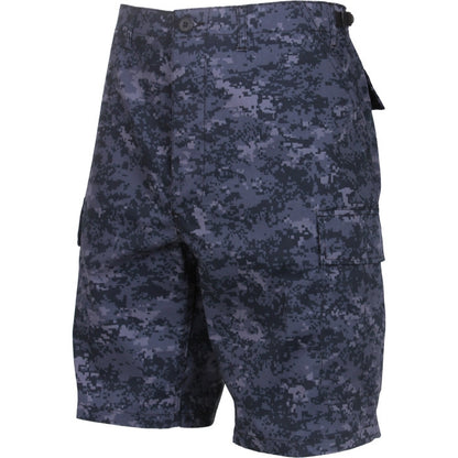 Midnight Blue Digital Camouflage - Tactical Cargo BDU Shorts - Polyester Cotton Twill - Button Fly