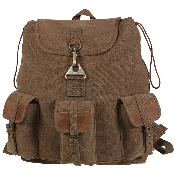 Brown - Teardrop Wayfarer Travel Backpack with Leather Accents