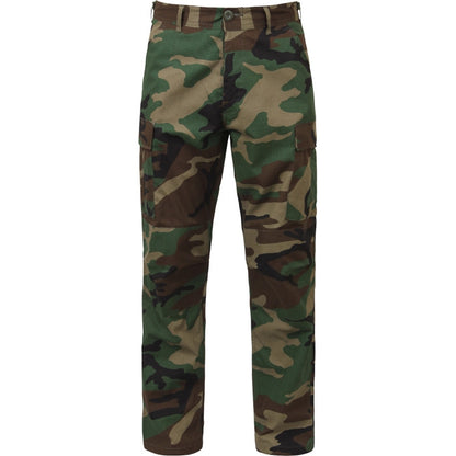 Woodland Camouflage - Tactical BDU Pants Cargo Fatigues - 100% Cotton Rip-Stop - Button Fly