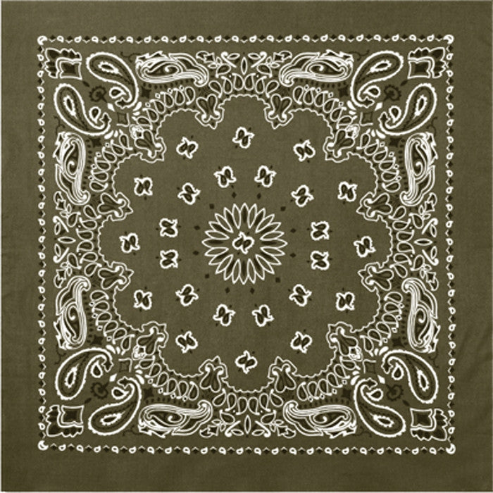 Olive Drab - Trainmen Paisley Bandana, 100% Cotton, 22" x 22"