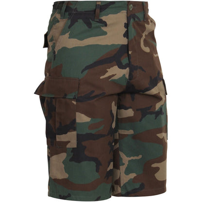 Woodland Camouflage - Tactical Cargo Extra Long BDU Shorts - Polyester Cotton Twill - Zipper Fly