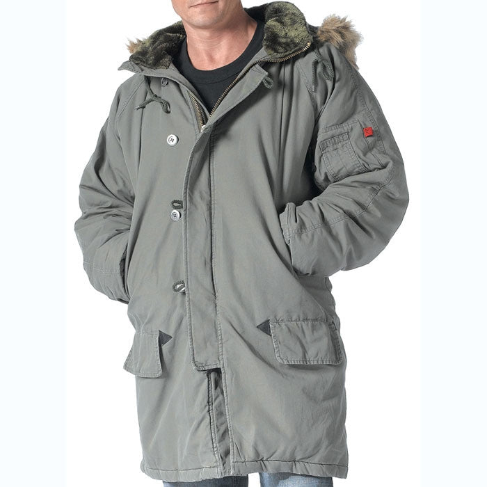 Olive Drab - Heavyweight N-3B Parka, Washed Cotton, Windproof Jacket with Hood