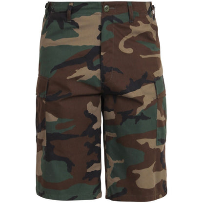 Woodland Camouflage - Tactical Cargo Extra Long BDU Shorts - Polyester Cotton Twill - Zipper Fly