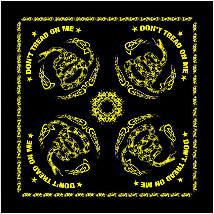 Black - DON'T TREAD ON ME Gadsen Snake Bandana, 100% Cotton, 22" x 22"