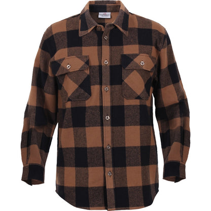 Brown  Black - Buffalo Plaid Extra Heavyweight Brawny Flannel Shirt