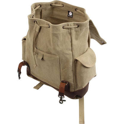 Khaki  Brown - Vintage Military Leather Trim Expedition Rucksack