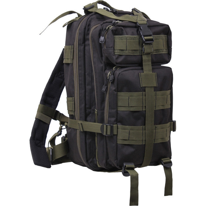 Black & Olive Drab Military MOLLE Medium Transport Pack - Tactical 600D Gear Backpack