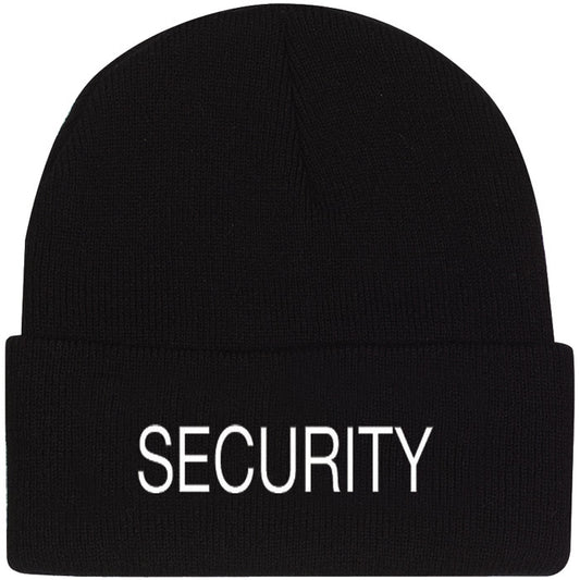 Black - SECURITY Watch Cap, White Embroidery Winter Beanie for Law Enforcement Officers, Acrylic
