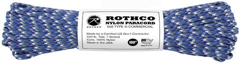 Blue Camouflage - Military Grade 550 LB Tested Type III Paracord Rope 100' - Nylon USA Made