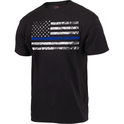 Black – Thin Blue Line USA American Flag Law Enforcement T-Shirt | Support Police Short Sleeve Tee