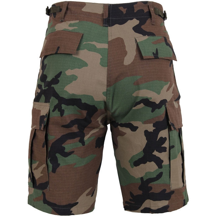 Woodland Camouflage - Tactical Cargo BDU Shorts - Cotton Rip-Stop - Button Fly