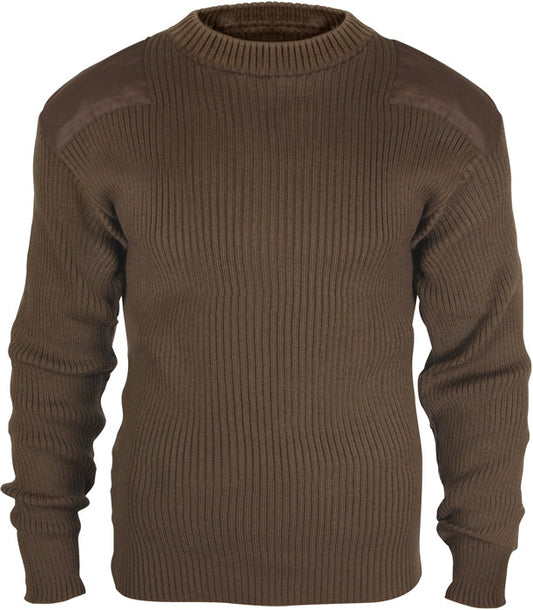 Brown - Military Style Commando Acrylic Crewneck Sweater
