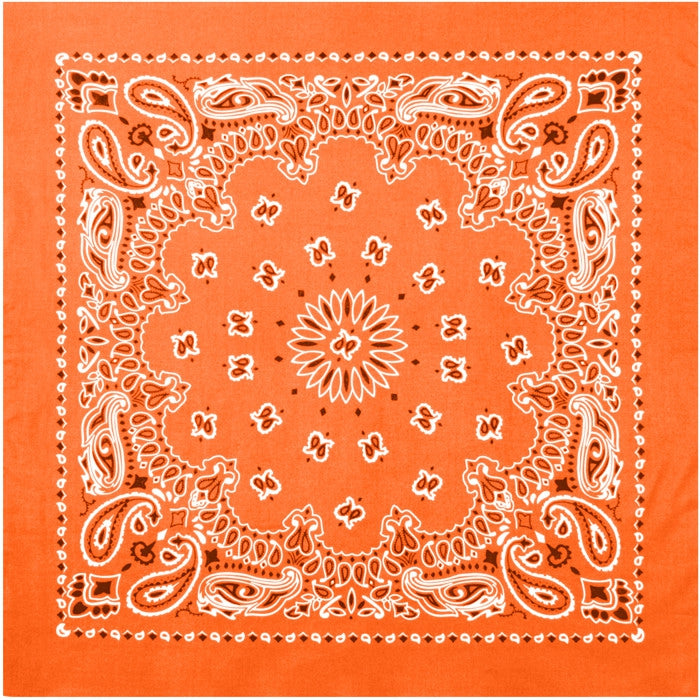 Orange - Jumbo Trainmen Paisley Bandana, 100% Cotton, 27" x 27"