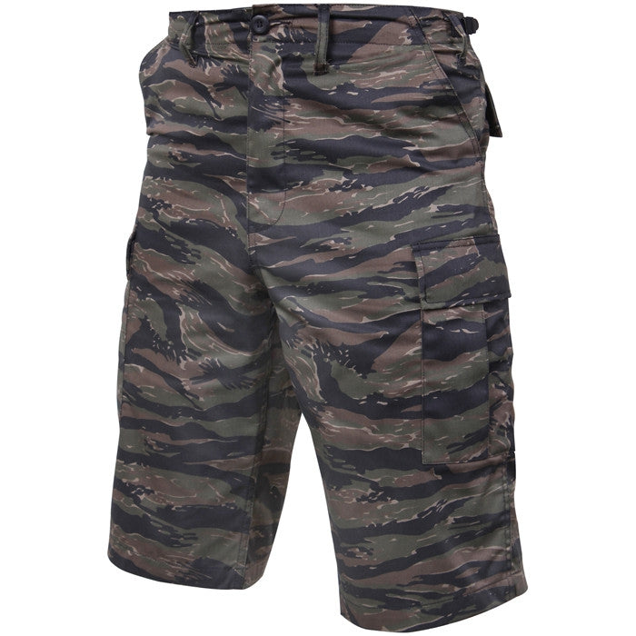 Tiger Stripe Camouflage - Tactical Cargo Extra Long BDU Shorts - Polyester Cotton Twill - Zipper Fly
