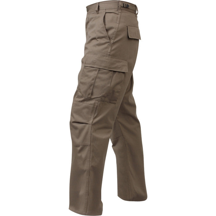 Khaki - Tactical BDU Pants Cargo Fatigues - 100% Cotton Rip-Stop - Button Fly