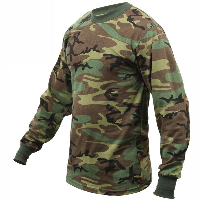 Woodland Camo - Tactical Long Sleeve T-Shirt, Poly/Cotton - Men's