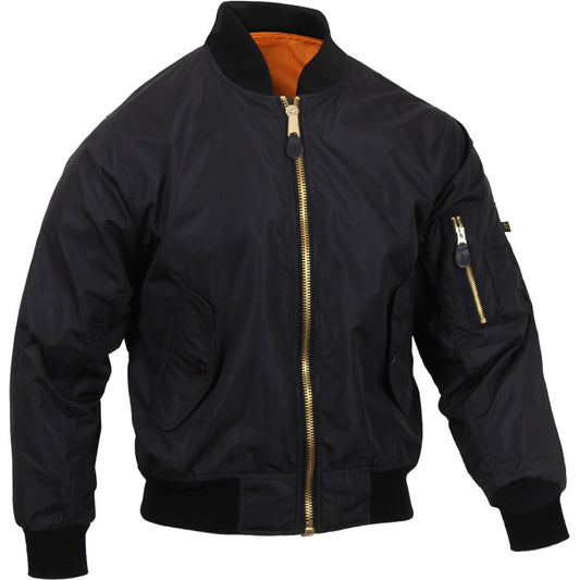 Black - Lightweight Air Force MA-1 Bomber Flight Jacket - Enhanced Nylon - Men's