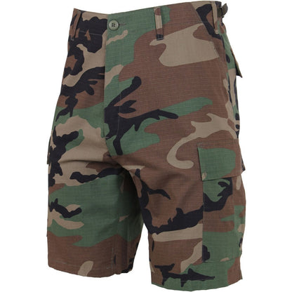 Woodland Camouflage - Tactical Cargo BDU Shorts - Cotton Rip-Stop - Button Fly