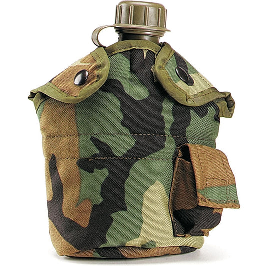 Woodland Camouflage - Military GI Style Enhanced 1 Quart Canteen Cover - Nylon