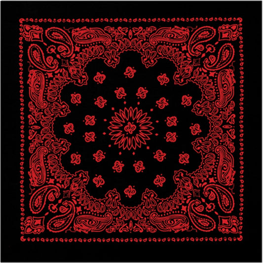 Black & Red - Trainmen Paisley Bandana, 100% Cotton, 22" x 22"