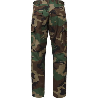 Woodland Camouflage - Tactical BDU Pants Cargo Fatigues - 100% Cotton Rip-Stop - Button Fly