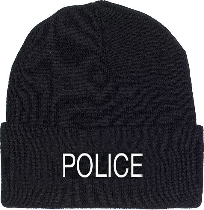 Black - POLICE Watch Cap, Winter Beanie for Law Enforcement Officers, Acrylic