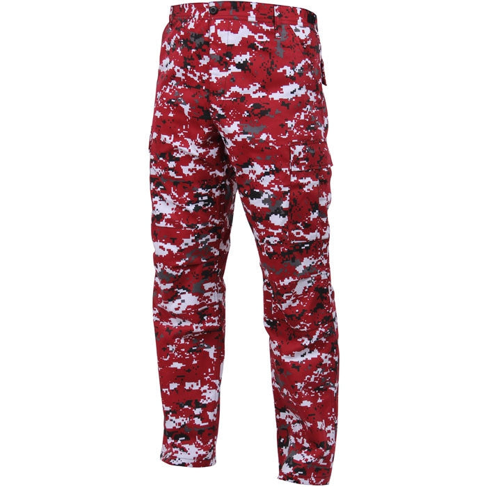 Red Digital Camouflage - Tactical BDU Pants Cargo Fatigues - Poly/Cotton Twill - Button Fly